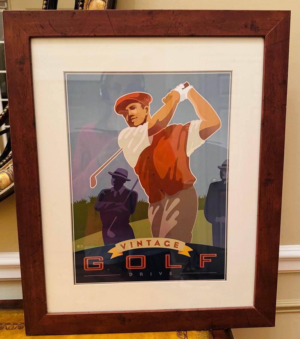 Si Huynh VINTAGE GOLF Drive with Wide Mat & Wood Retro +Frame 23" by 19"